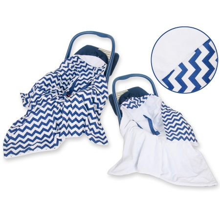 Wendbare Babyautositzdecke - Chevron marineblau